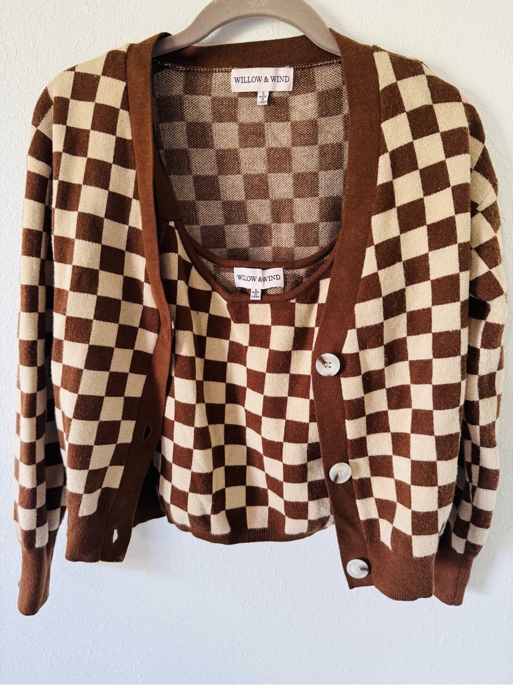 Urban Outfitters- Willow & Wind Checkered Cardigan Sweater & Sweater Tank Small